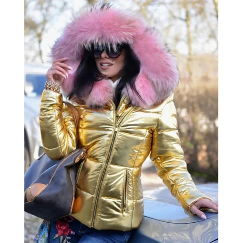 Veste d'hiver pour Femmes - Manteau Matelassé avec Capuche en Fausse Fourrure
