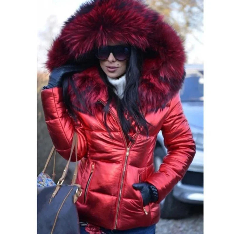 Veste d'hiver pour Femmes - Manteau Matelassé avec Capuche en Fausse Fourrure