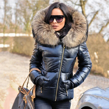 Veste d'hiver pour Femmes - Manteau Matelassé avec Capuche en Fausse Fourrure
