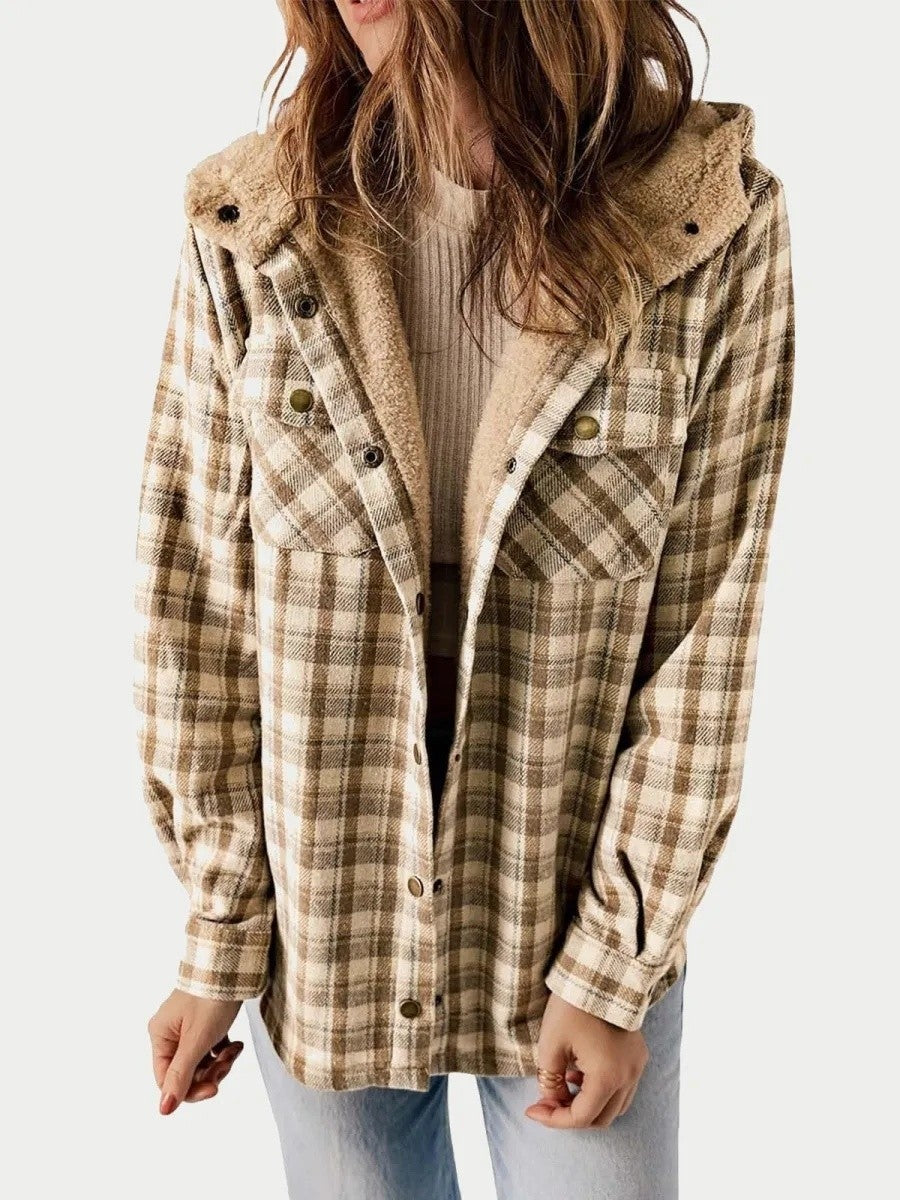Veste à Carreaux Doublée en Polaire - Confortable et Élégante avec Capuche