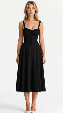 Robe midi fleurie coton femme corsage corset taille accentuée jupe fluide