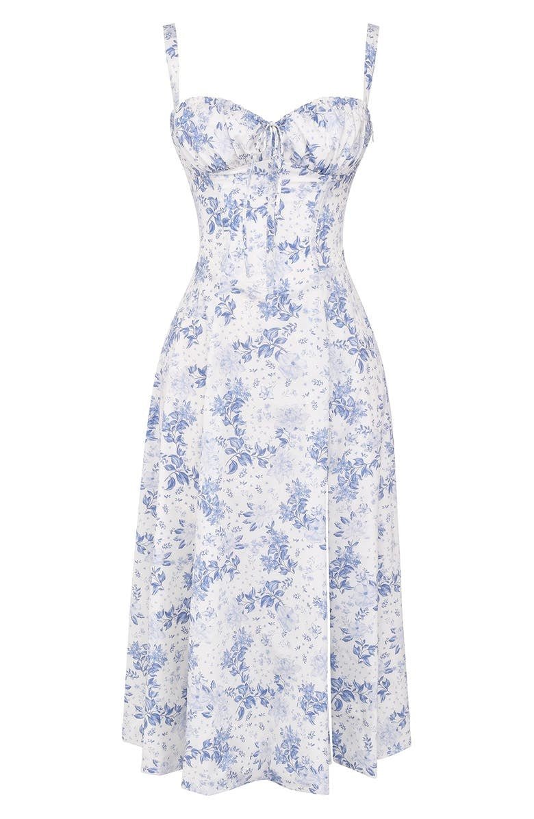Robe midi fleurie coton femme corsage corset taille accentuée jupe fluide