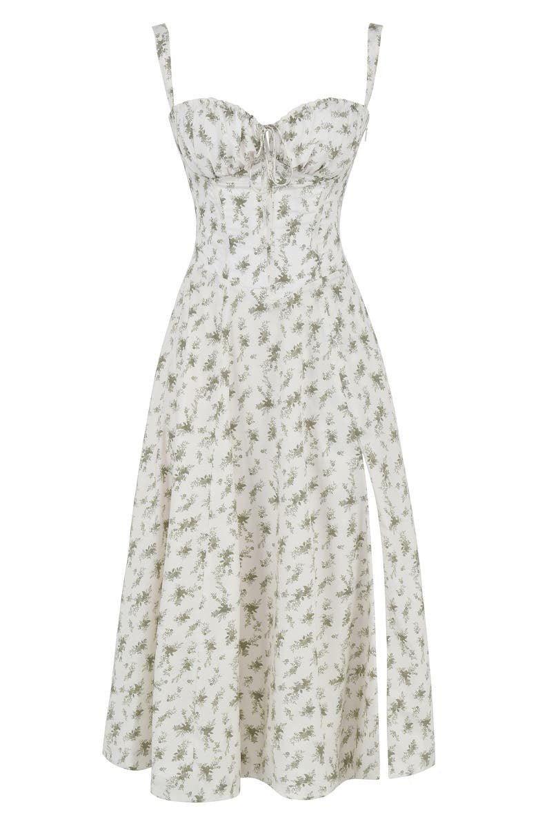 Robe midi fleurie coton femme corsage corset taille accentuée jupe fluide