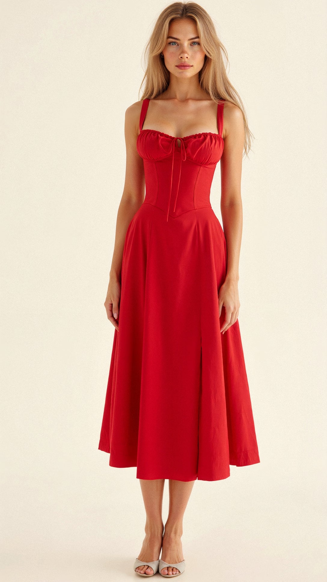 Robe midi fleurie coton femme corsage corset taille accentuée jupe fluide