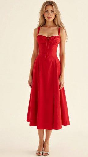 Robe midi fleurie coton femme corsage corset taille accentuée jupe fluide