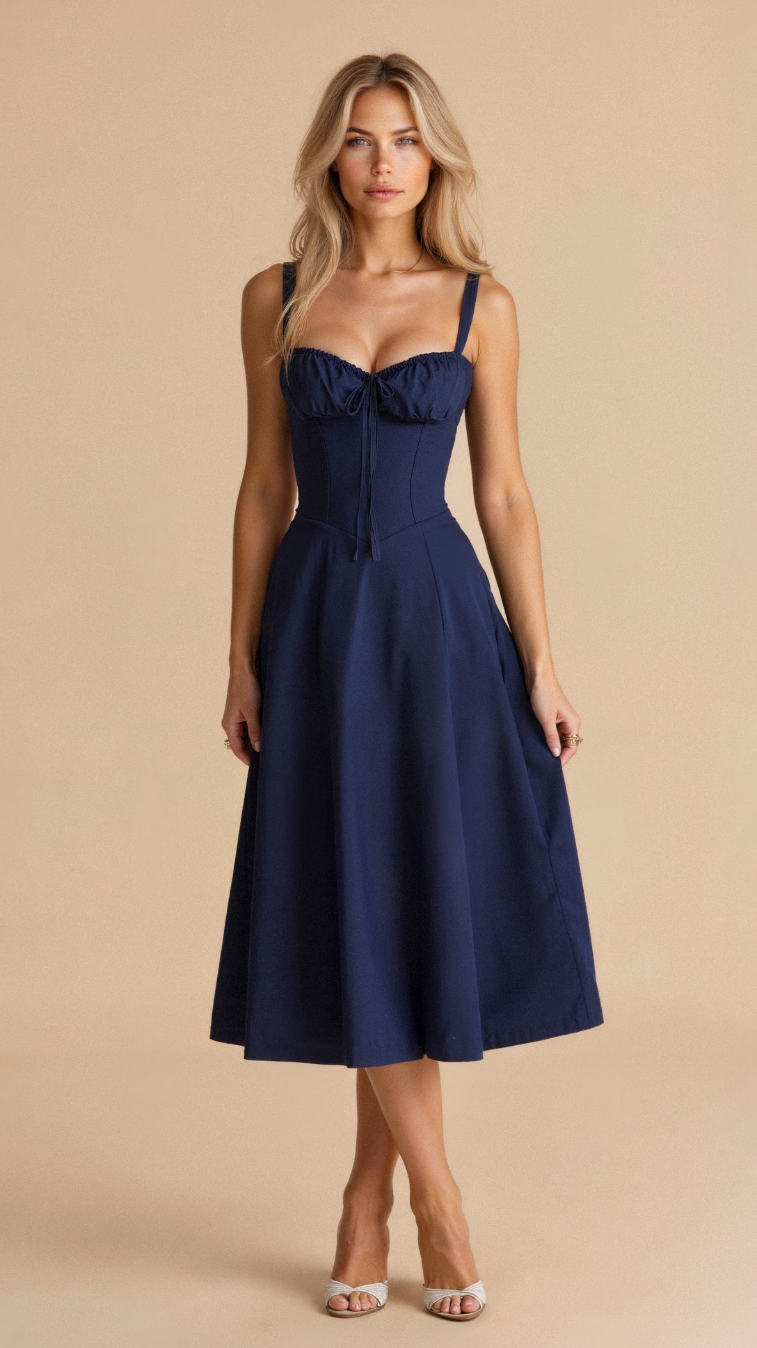 Robe midi fleurie coton femme corsage corset taille accentuée jupe fluide
