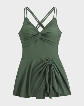 Maillot de bain une pièce fleuri femme gainant avec superposition à jupe féminine