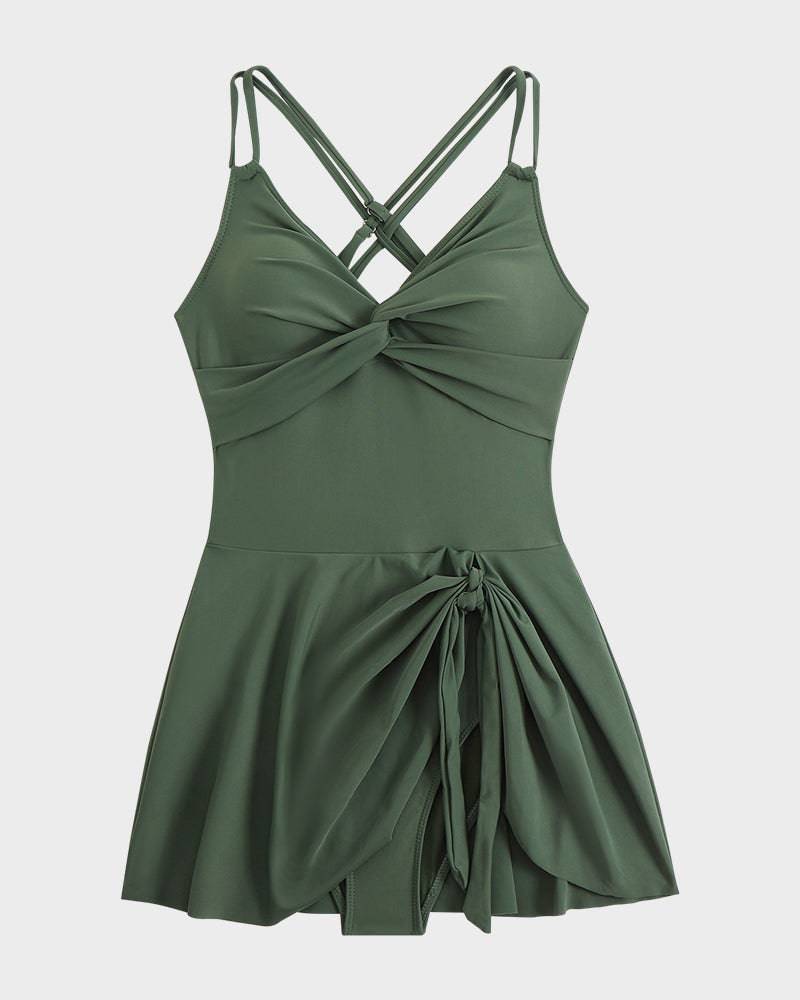 Maillot de bain une pièce fleuri femme gainant avec superposition à jupe féminine