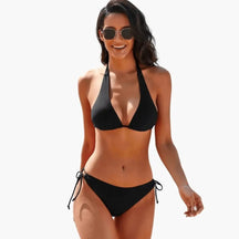 Bikini deux pièces imprimé floral col licou réglable pour femme