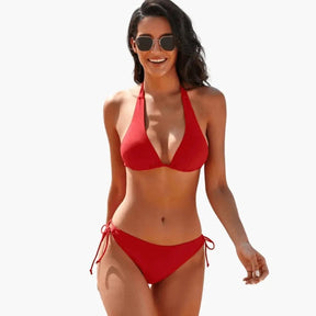 Bikini deux pièces imprimé floral col licou réglable pour femme