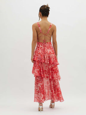 Robe maxi imprimé fleuri à volants étagés féminine pour femme