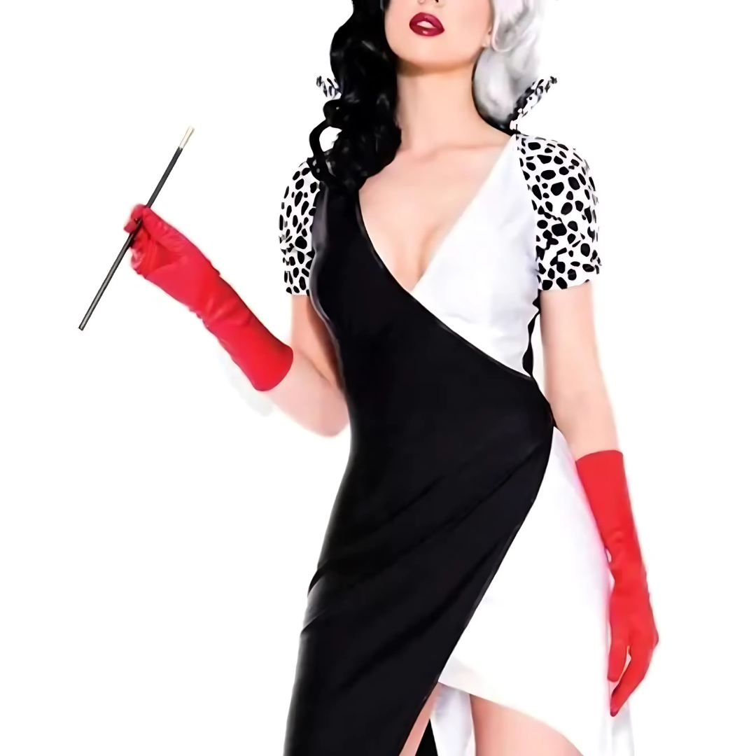 Robe de Méchant Glamour pour Femmes - Jupe Asymétrique et Manches Bouffantes