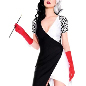 Robe de Méchant Glamour pour Femmes - Jupe Asymétrique et Manches Bouffantes