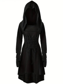 Robe Halloween Gothique à Lacets - Élégance Mystérieuse avec Capuche