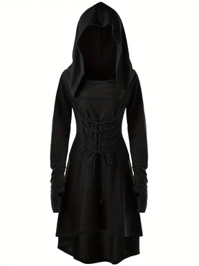 Robe Halloween Gothique à Lacets - Élégance Mystérieuse avec Capuche