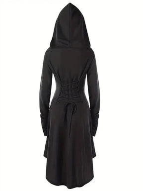 Robe Halloween Gothique à Lacets - Élégance Mystérieuse avec Capuche