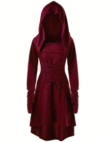 Robe Halloween Gothique à Lacets - Élégance Mystérieuse avec Capuche