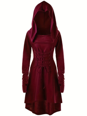 Robe Halloween Gothique à Lacets - Élégance Mystérieuse avec Capuche