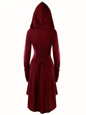 Robe Halloween Gothique à Lacets - Élégance Mystérieuse avec Capuche