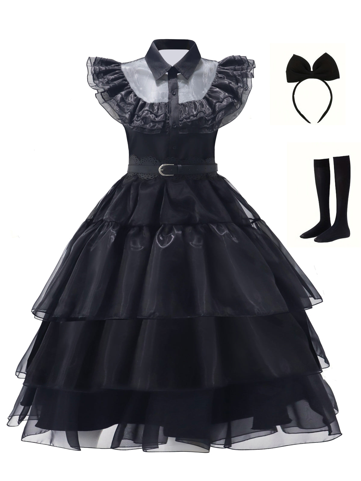 Robe Gothique à Volants pour Femmes - Ensemble Costume Complet avec Accessoires