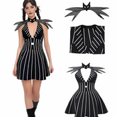 Robe de Costume Halloween Gothique - Look Unique avec Rayures et Accessoire