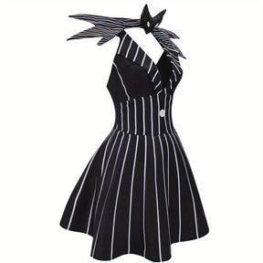 Robe de Costume Halloween Gothique - Look Unique avec Rayures et Accessoire