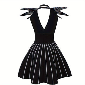 Robe de Costume Halloween Gothique - Look Unique avec Rayures et Accessoire