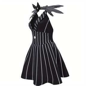 Robe de Costume Halloween Gothique - Look Unique avec Rayures et Accessoire