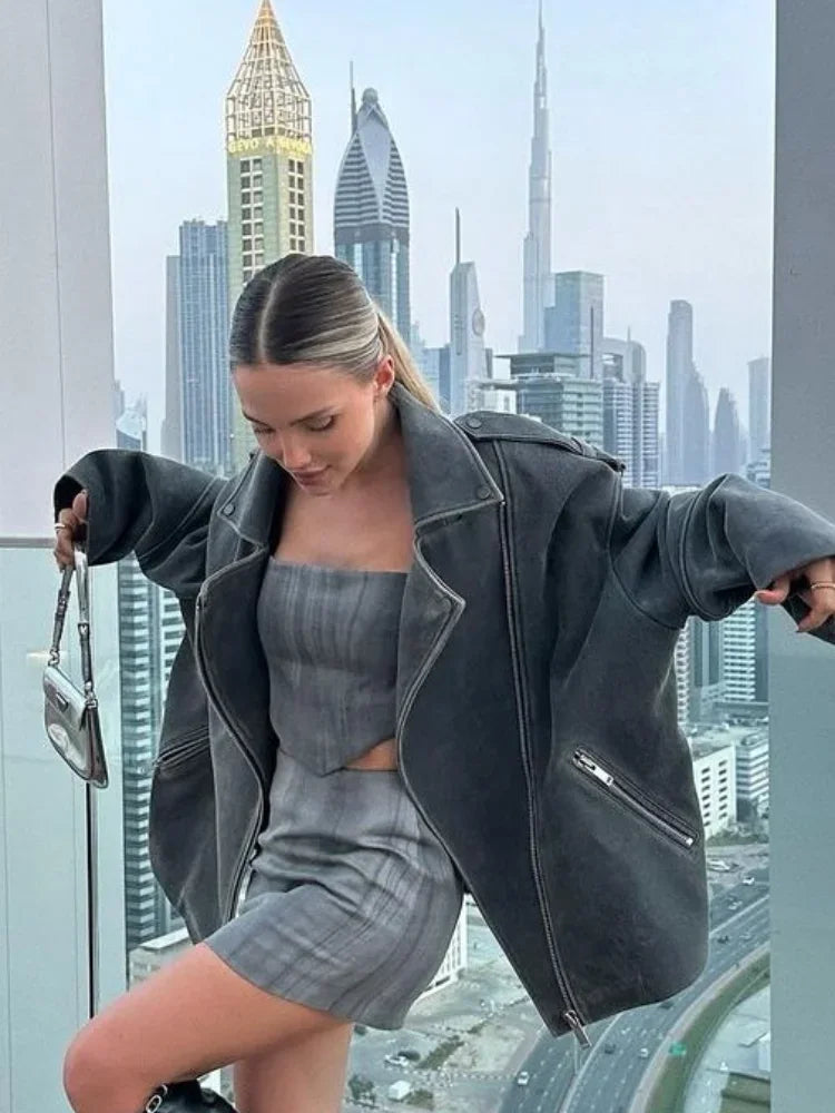 Veste en Suède Grise pour Femmes - Confort et Style pour l'Automne
