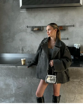 Veste en Suède Grise pour Femmes - Confort et Style pour l'Automne