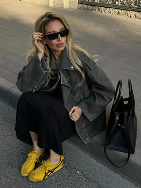 Veste en Suède Grise pour Femmes - Confort et Style pour l'Automne