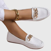 Mocassins cuir premium femme slip-on détail chaîne dorée élégants