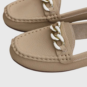 Mocassins cuir premium femme slip-on détail chaîne dorée élégants