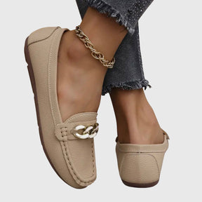 Mocassins cuir premium femme slip-on détail chaîne dorée élégants