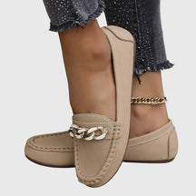 Mocassins cuir premium femme slip-on détail chaîne dorée élégants