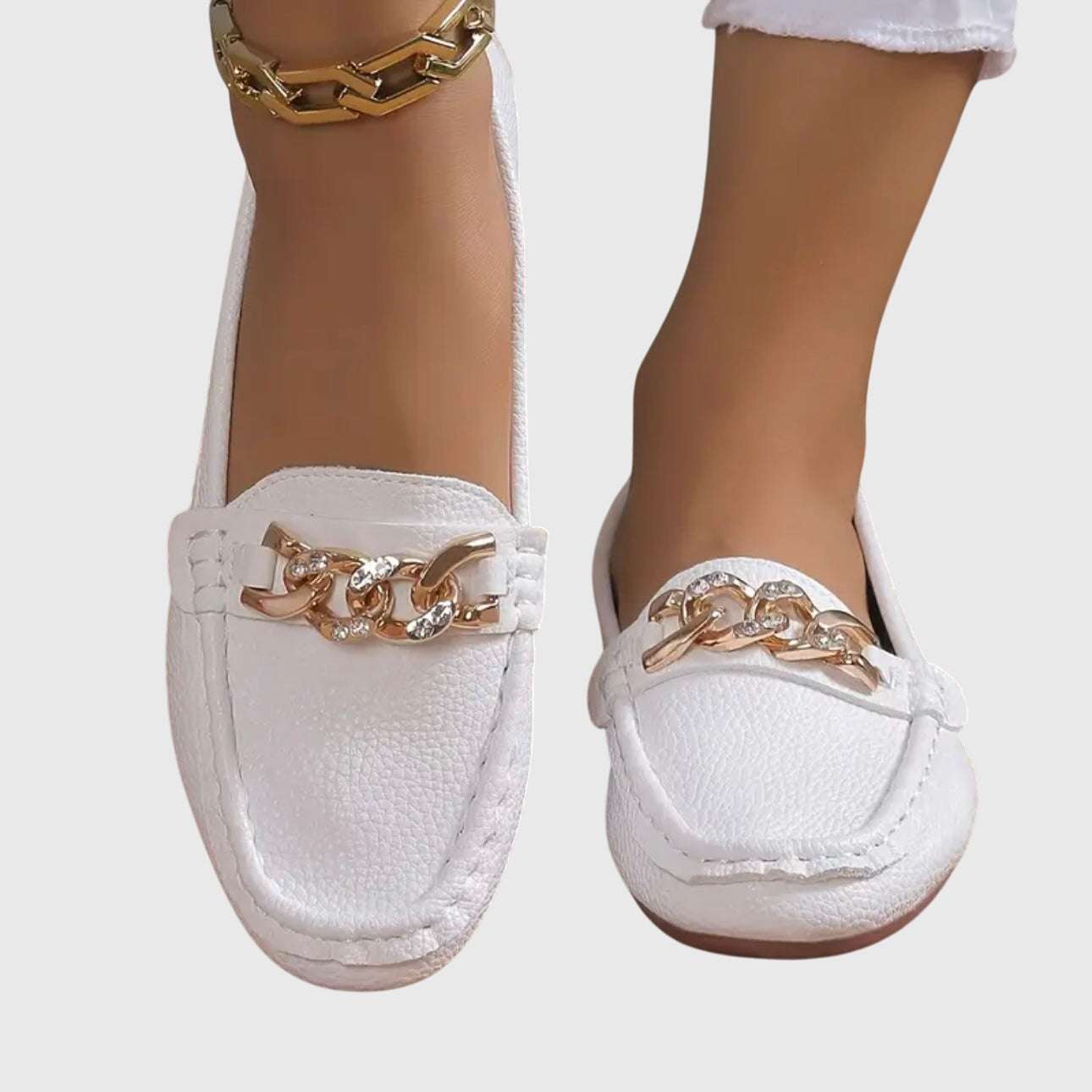 Mocassins cuir premium femme slip-on détail chaîne dorée élégants