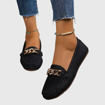 Mocassins cuir premium femme slip-on détail chaîne dorée élégants