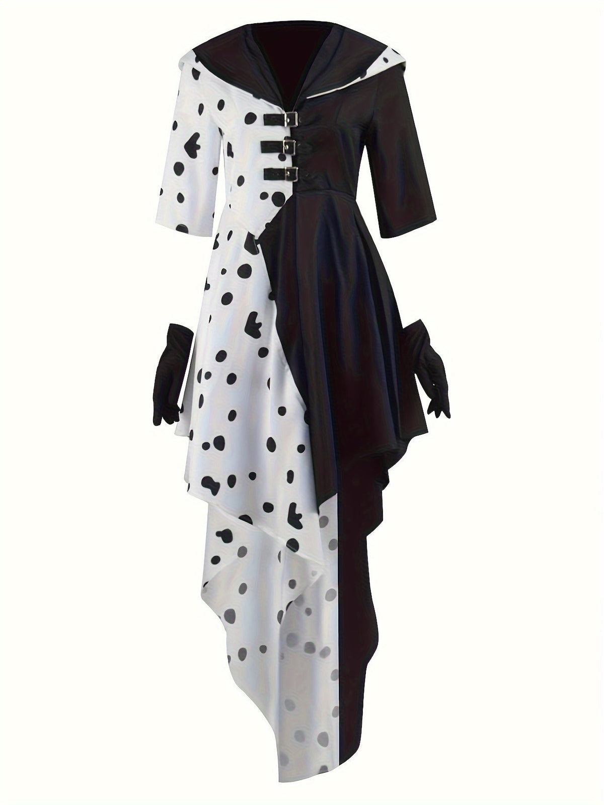 Robe de Costume Halloween Dalmatien - Design Asymétrique à Capuche et Confort