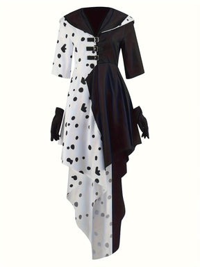 Robe de Costume Halloween Dalmatien - Design Asymétrique à Capuche et Confort