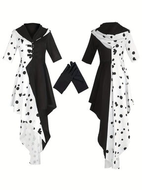 Robe de Costume Halloween Dalmatien - Design Asymétrique à Capuche et Confort
