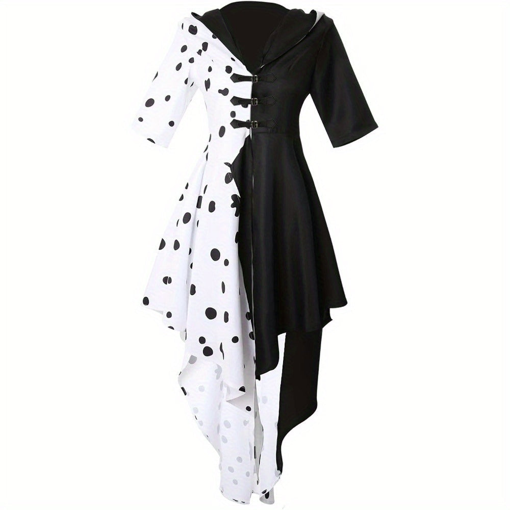 Robe de Costume Halloween Femme - Style Dalmate avec Capuche Asymétrique
