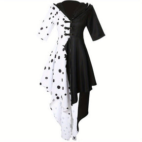 Robe de Costume Halloween Femme - Style Dalmate avec Capuche Asymétrique
