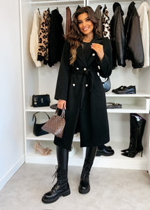 Manteau Long en Laine pour Femmes - Design Croisé et Taille Ceinturée
