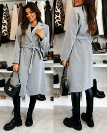 Manteau Long en Laine pour Femmes - Design Croisé et Taille Ceinturée