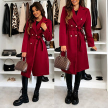 Manteau Long en Laine pour Femmes - Design Croisé et Taille Ceinturée