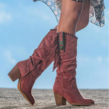Bottes Montantes en Suédine - Détails Frangés et Élégance Moderne