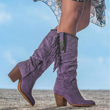 Bottes Montantes en Suédine - Détails Frangés et Élégance Moderne
