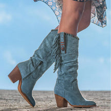 Bottes Montantes en Suédine - Détails Frangés et Élégance Moderne
