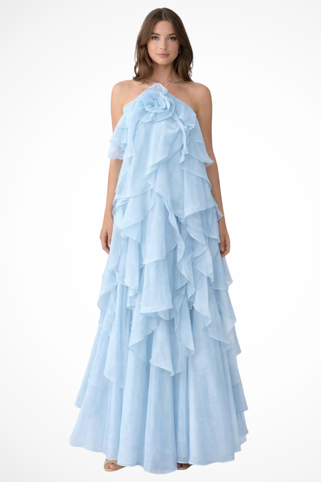 Women's Halter Maxi Evening Dress | Layered Ruffle Occasion Gown