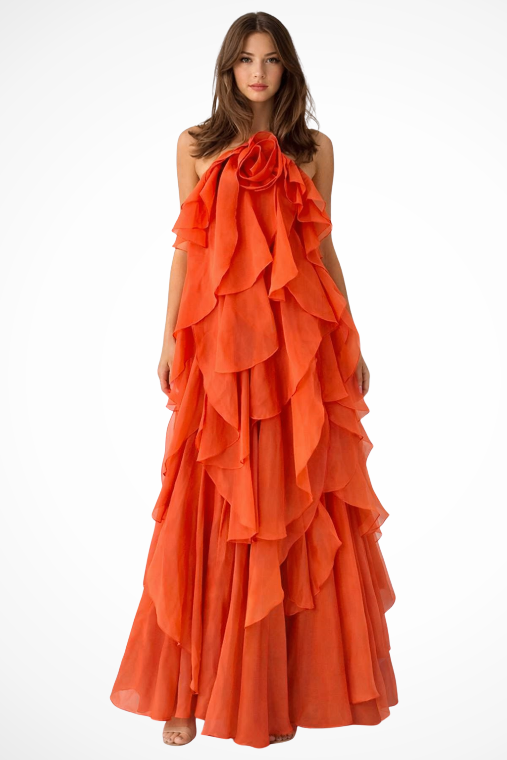 Women's Halter Maxi Evening Dress | Layered Ruffle Occasion Gown